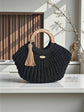 Loop & Tassel Handmade Crochet Bag | Black Boho Wooden Handle Handbag