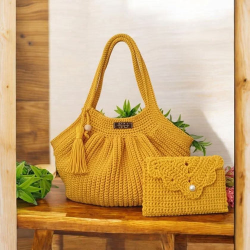 Golden Pleat Handmade Crochet Bag