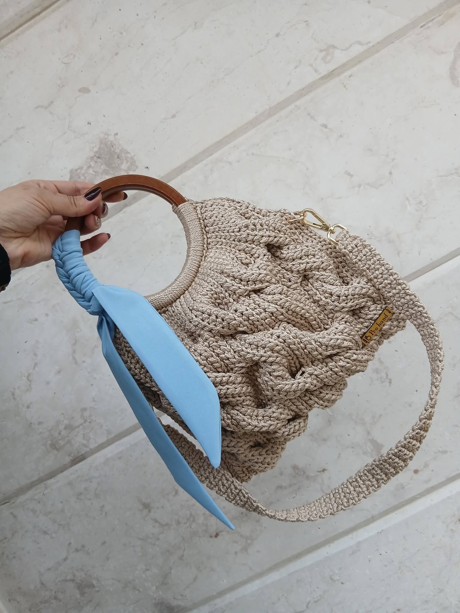 Ocean Breeze Handmade Crochet Bag | Wooden Handle Boho Shoulder Purse