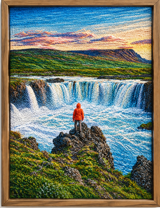 Waterfall Wonder – Handmade Embroidered Wall Art