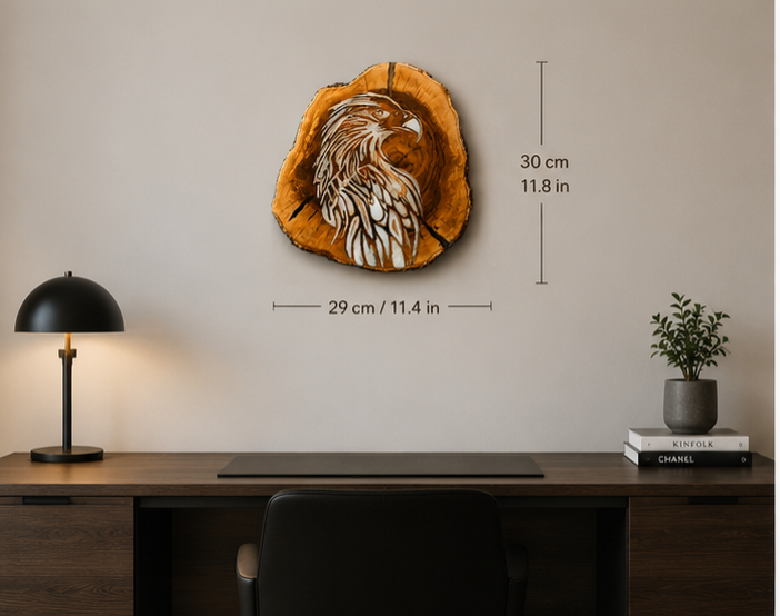 Handmade Falcon Resin & Olive Wood Wall Art / Spirit of the Falcon