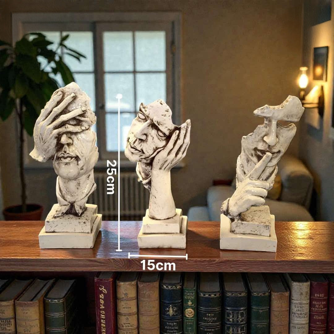 Abstract Human Face Sculpture - Silence is Golden Statue Modern Stone Art Decor