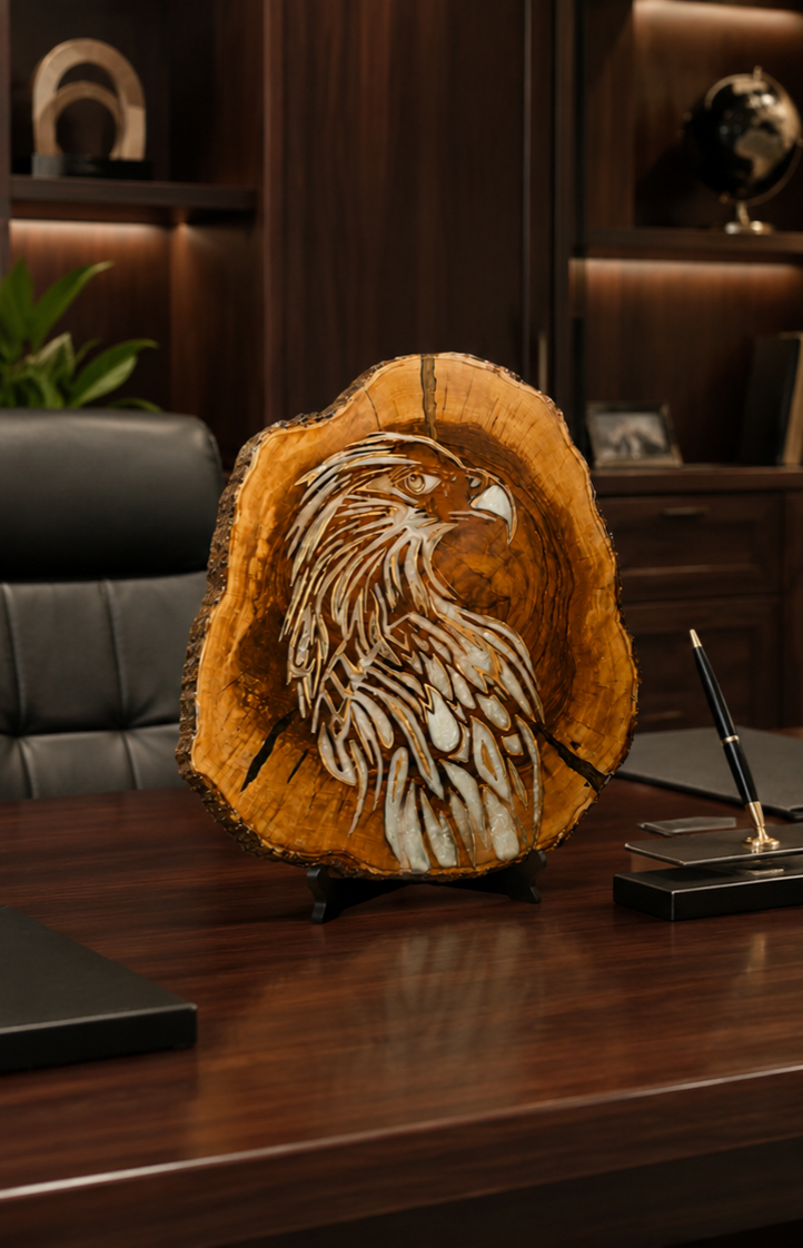 Handmade Falcon Resin & Olive Wood Wall Art / Spirit of the Falcon