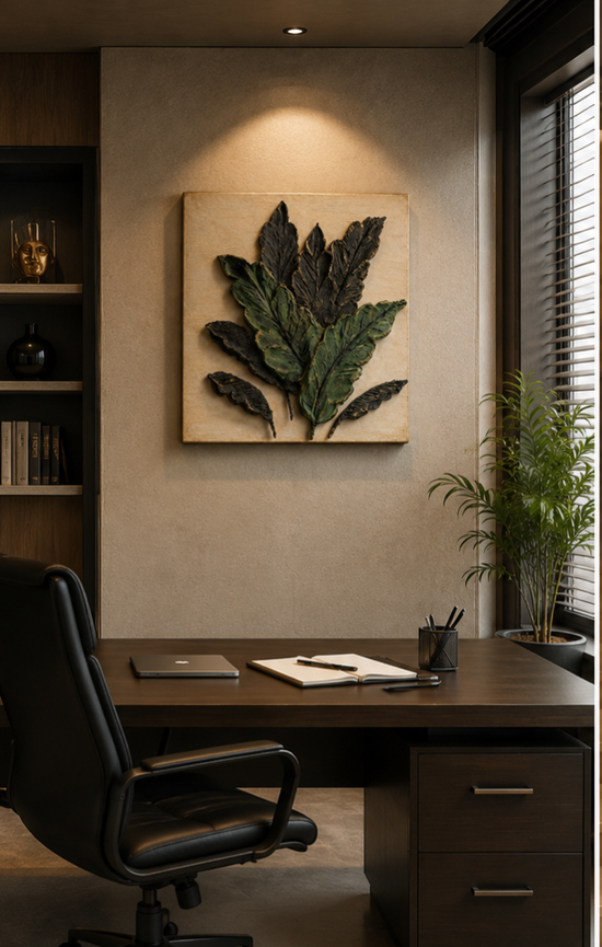Handmade 3D Textured Modeling Paste Relief Wall Art/Emerald Foliage