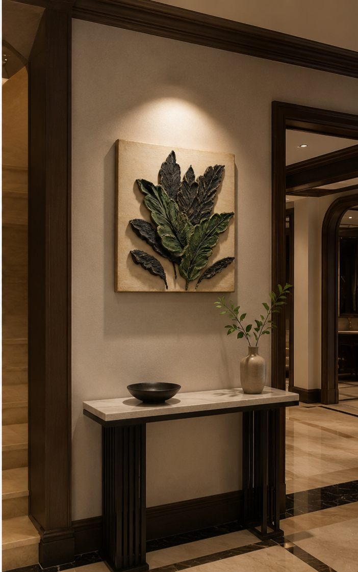 Handmade 3D Textured Modeling Paste Relief Wall Art/Emerald Foliage