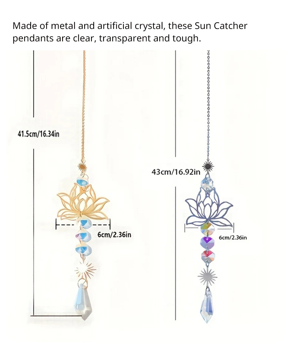 Metal Lotus Crystal Suncatcher Charm