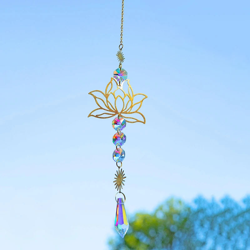 Metal Lotus Crystal Suncatcher Charm