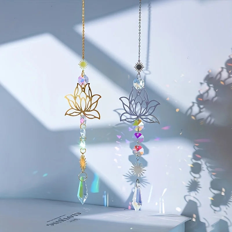 Metal Lotus Crystal Suncatcher Charm
