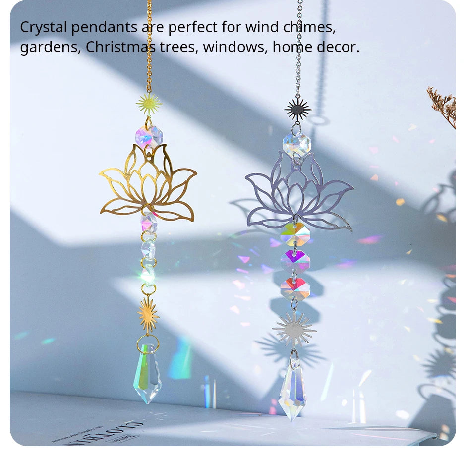 Metal Lotus Crystal Suncatcher Charm