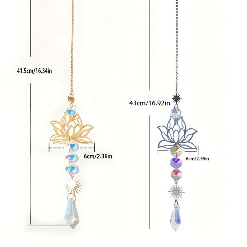Metal Lotus Crystal Suncatcher Charm