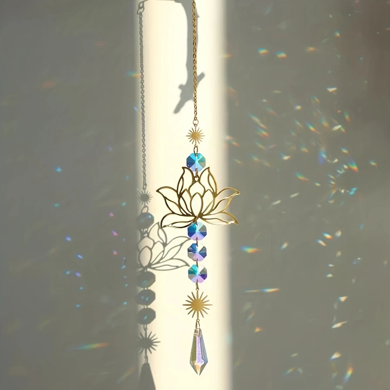 Metal Lotus Crystal Suncatcher Charm