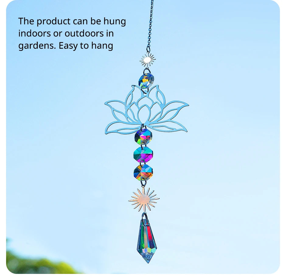 Metal Lotus Crystal Suncatcher Charm