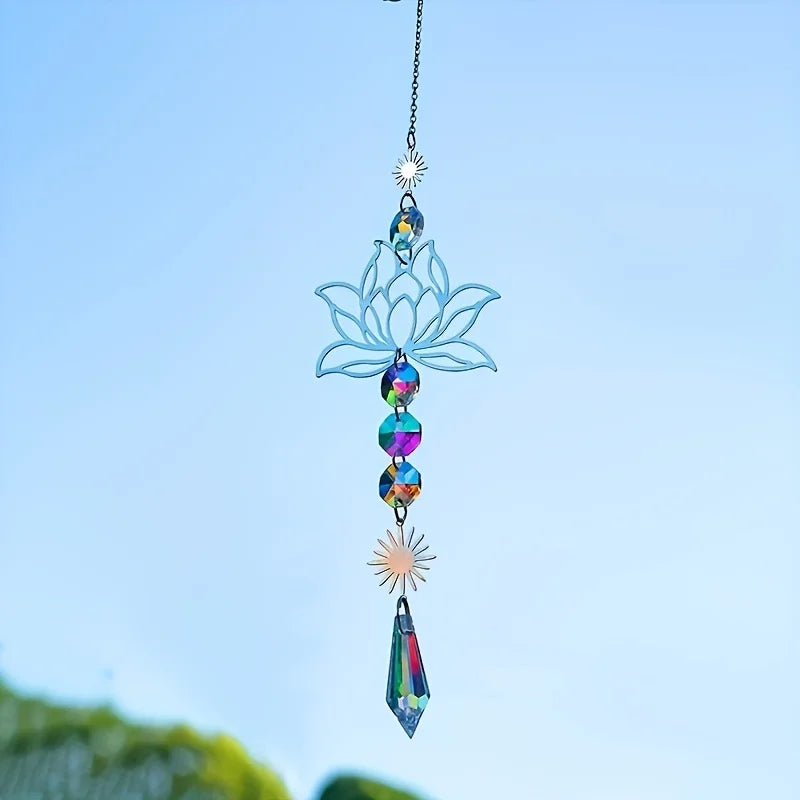 Metal Lotus Crystal Suncatcher Charm