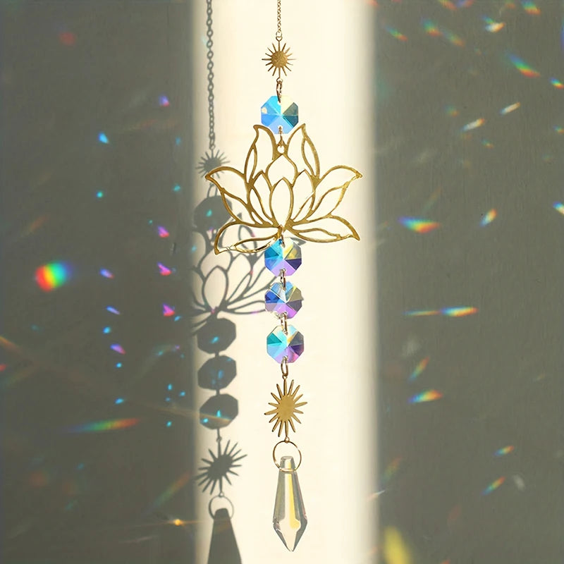 Metal Lotus Crystal Suncatcher Charm