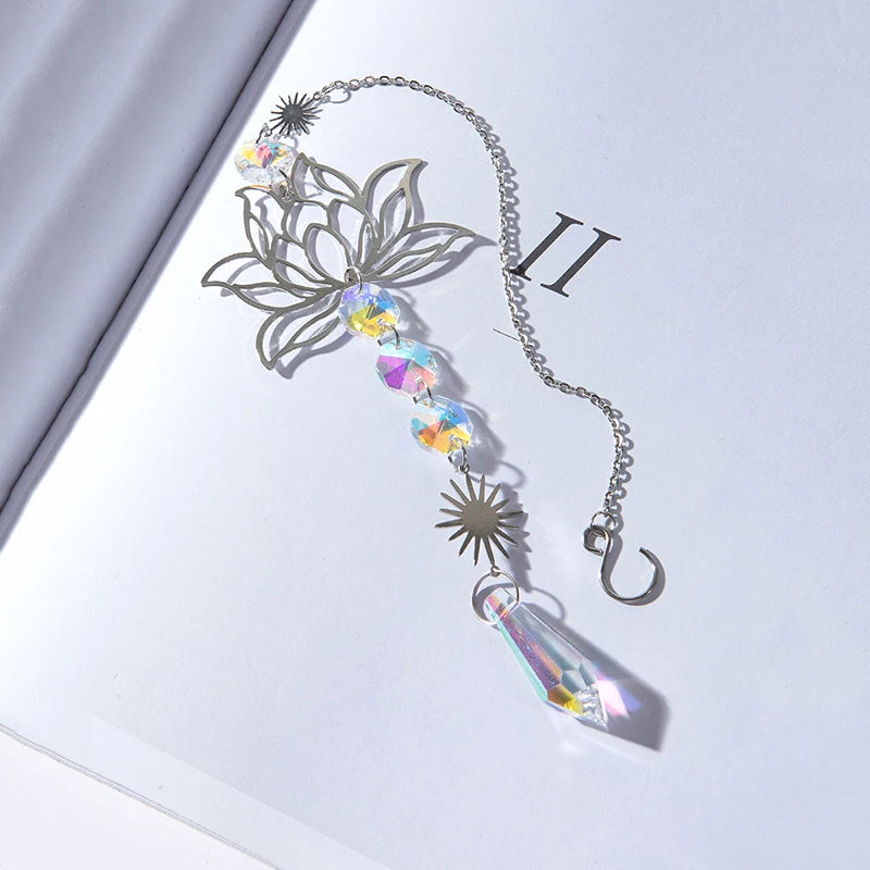 Metal Lotus Crystal Suncatcher Charm
