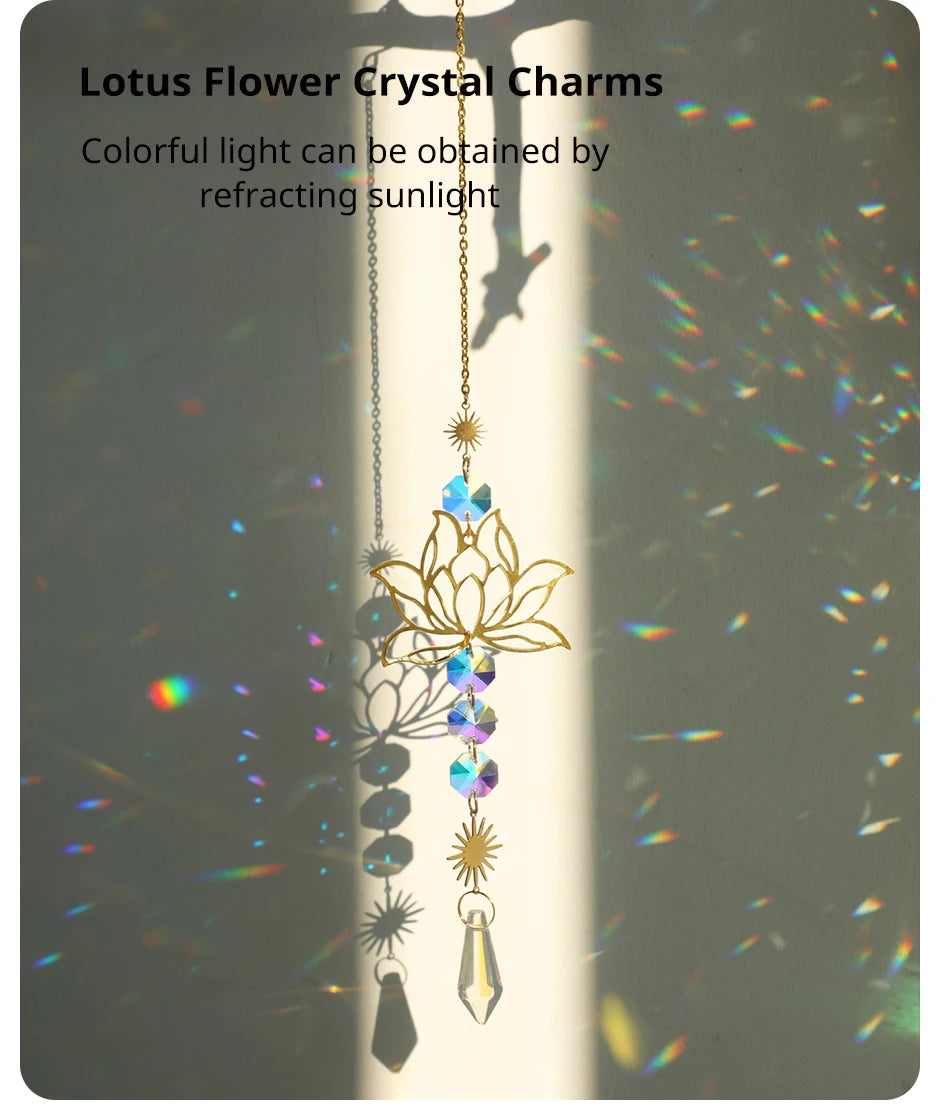 Metal Lotus Crystal Suncatcher Charm