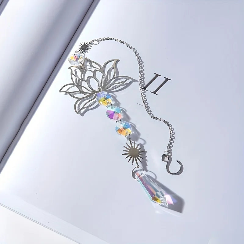 Metal Lotus Crystal Suncatcher Charm