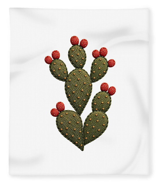 Cactus Embroidered with Red Fruits - Blanket