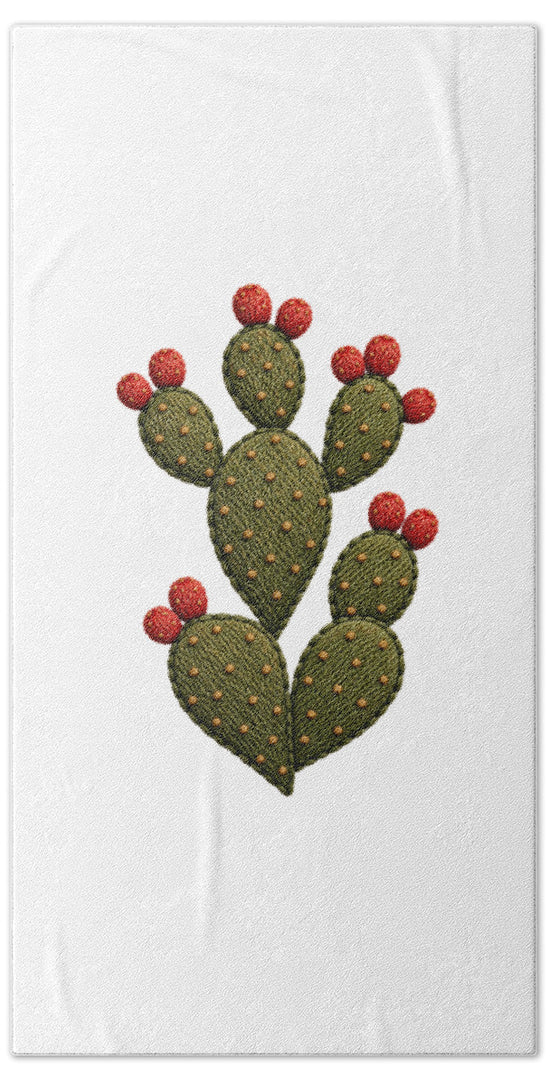 Cactus Embroidered with Red Fruits - Beach Towel