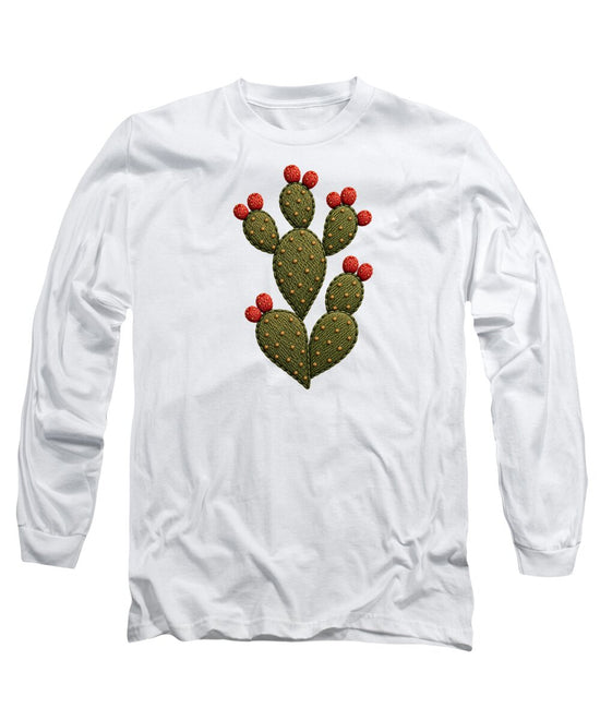 Cactus Embroidered with Red Fruits - Long Sleeve T-Shirt
