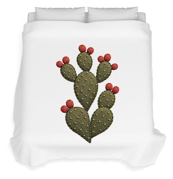 Cactus Embroidered with Red Fruits - Duvet Cover