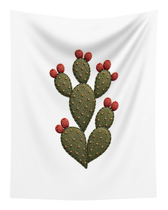 Cactus Embroidered with Red Fruits - Tapestry