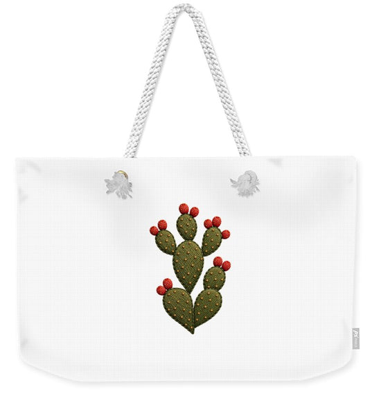 Cactus Embroidered with Red Fruits - Weekender Tote Bag
