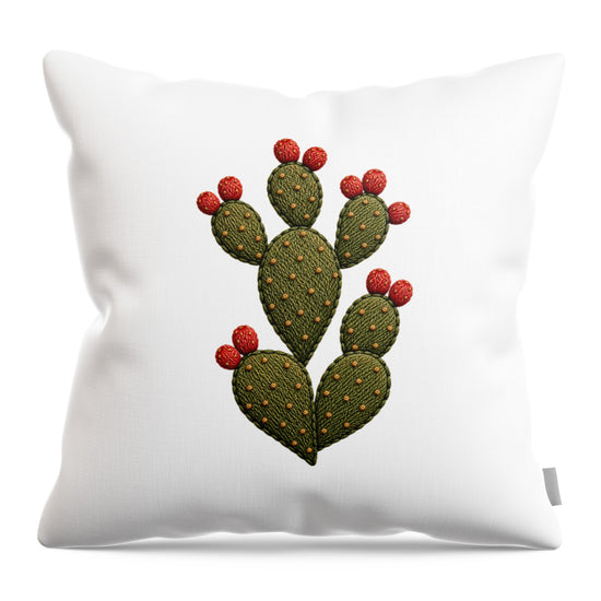 Cactus Embroidered with Red Fruits - Throw Pillow