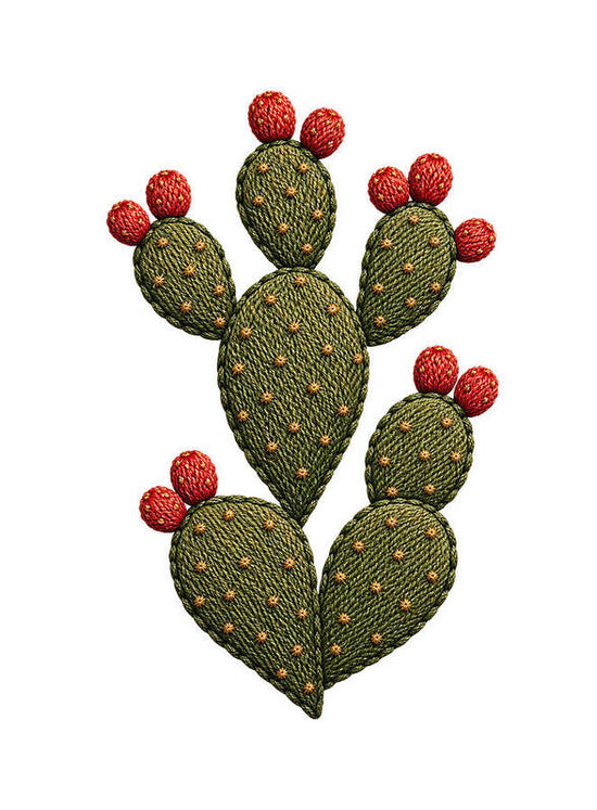 Cactus Embroidered with Red Fruits - Art Print