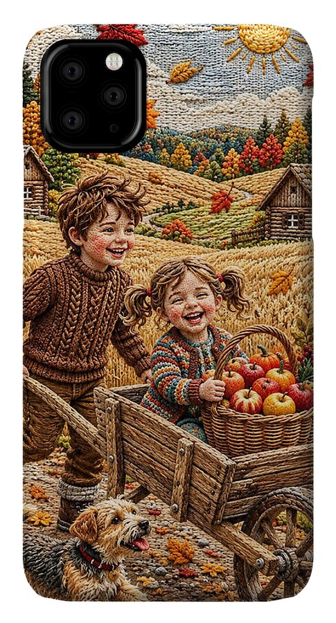 Children Playing in Autumnal Countryside - Phone Case