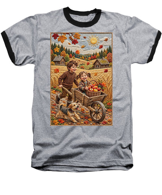 Children Playing in Autumnal Countryside - Baseball T-Shirt
