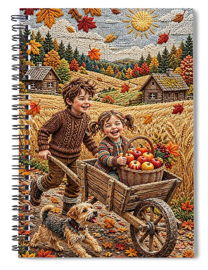 Children Playing in Autumnal Countryside - Spiral Notebook