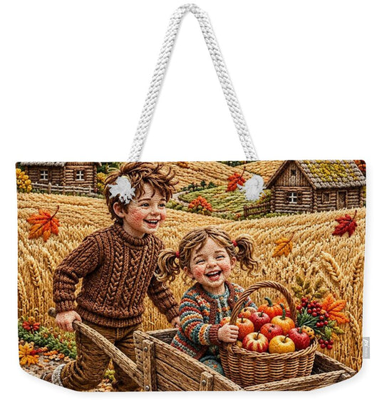 Children Playing in Autumnal Countryside - Weekender Tote Bag