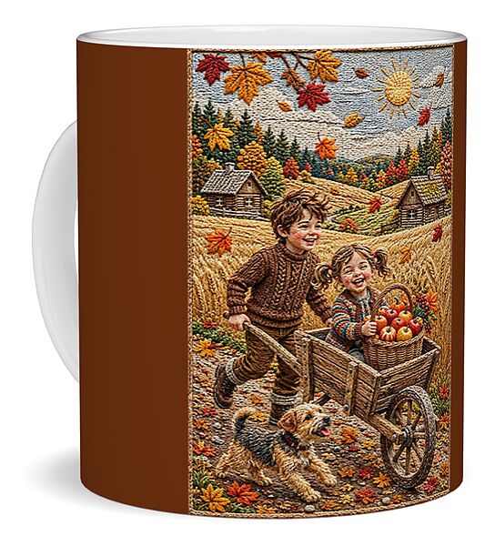 Children Playing in Autumnal Countryside - Mug