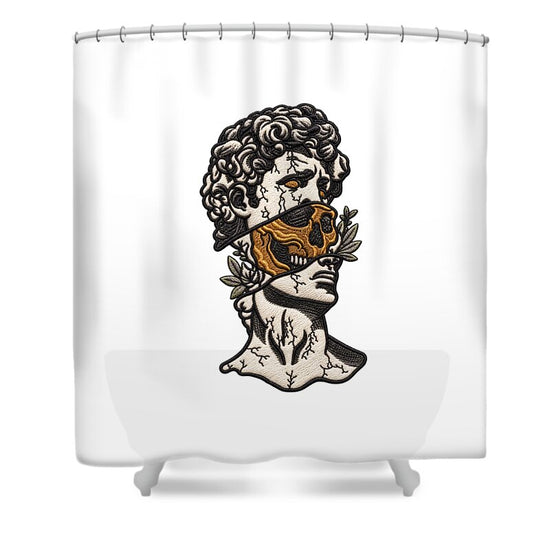 David Sculpture with Skull Overlay - Shower Curtain