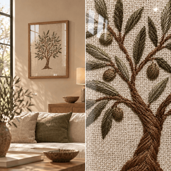 Olive Roots Handmade Embroidery Wall Art