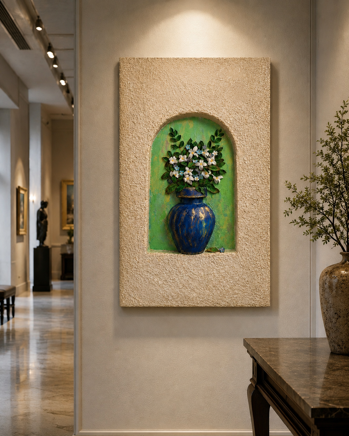 Handmade 3D Relief Paste Sculpture | Textured Floral Wall Art/Spring Window