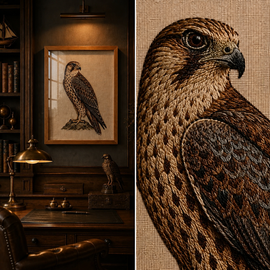 Majestic Falcon Handmade Embroidery Wall Art
