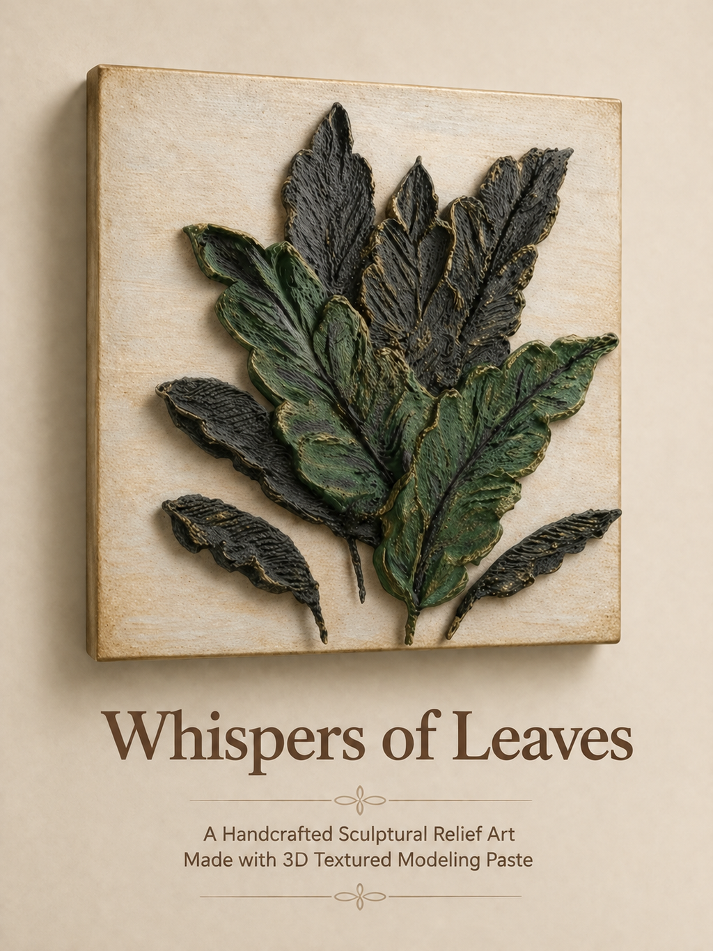 Handmade 3D Textured Modeling Paste Relief Wall Art/Emerald Foliage