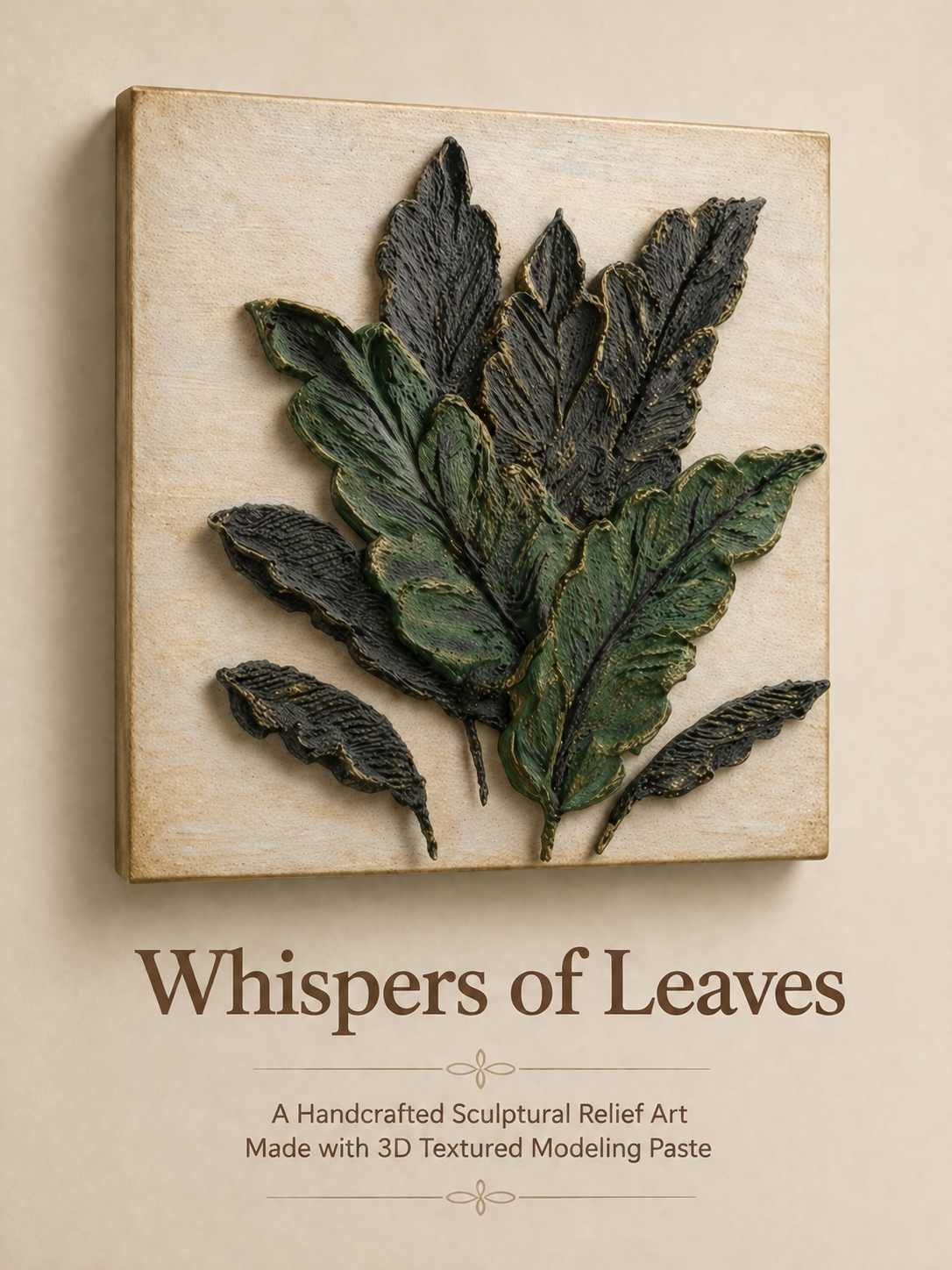 Handmade 3D Textured Modeling Paste Relief Wall Art/Emerald Foliage