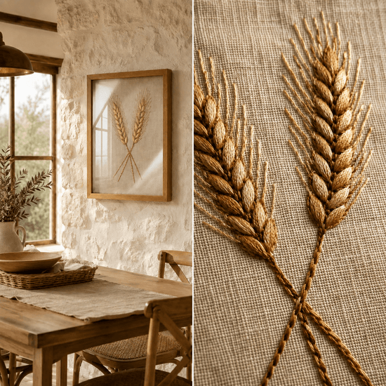 Golden Wheat Handmade Embroidery Wall Art.