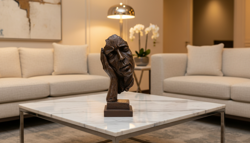 Abstract Human Face Sculpture - Silence is Golden Statue Modern Stone Art Decor