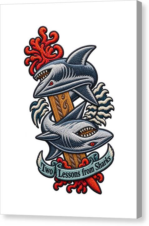 Sharks with Sword and Waves - Canvas Print