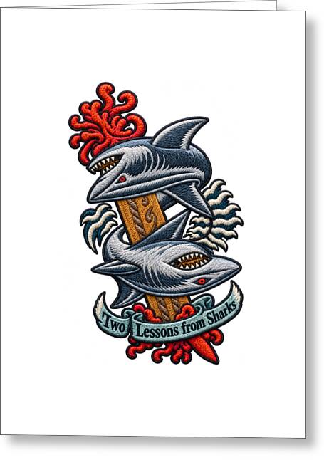 Sharks with Sword and Waves - Greeting Card