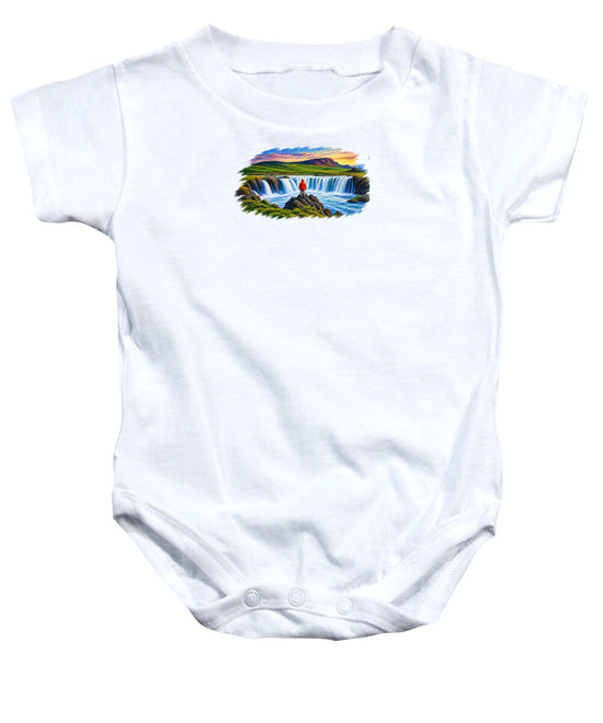Traveler at Majestic Waterfall - Baby One-Piece