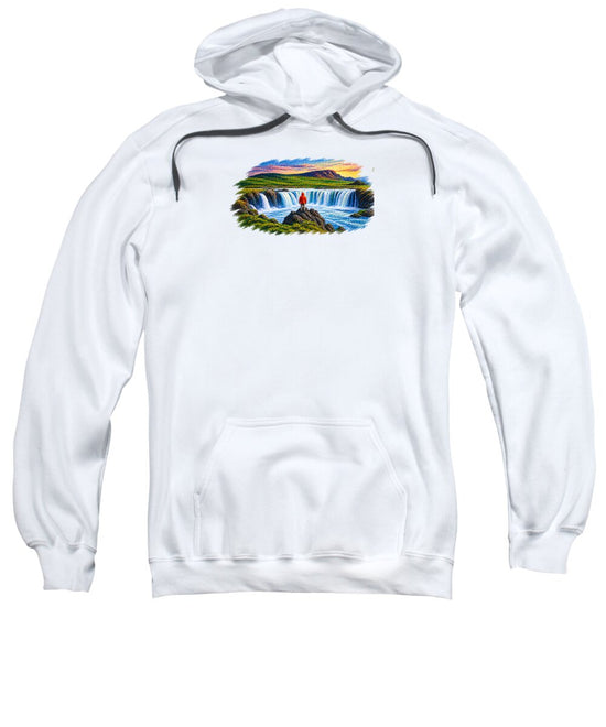 Traveler at Majestic Waterfall - Sweatshirt