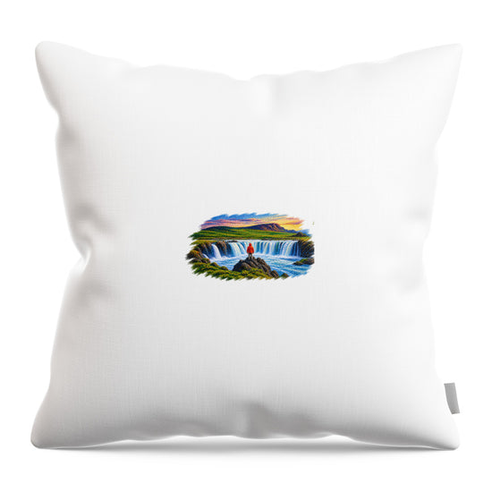 Traveler at Majestic Waterfall - Throw Pillow