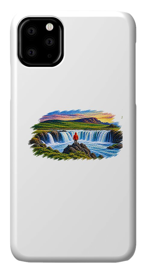 Traveler at Majestic Waterfall - Phone Case