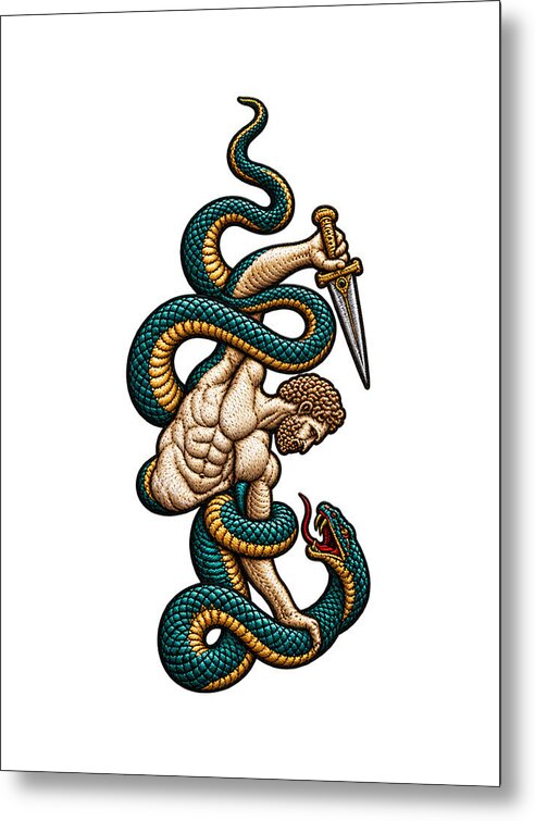 Warrior Entwined with Serpents - Metal Print